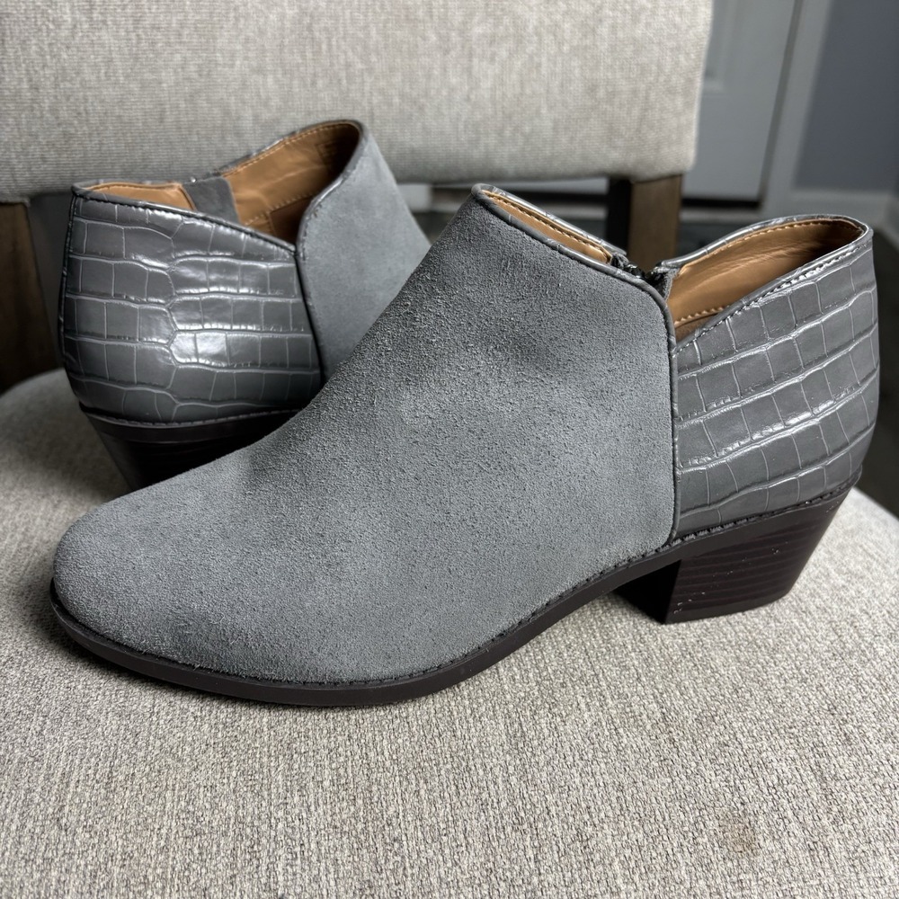 Vionic Women's 9W Marissa Leather Repellent Suede‎ Ankle Boots Charcoal